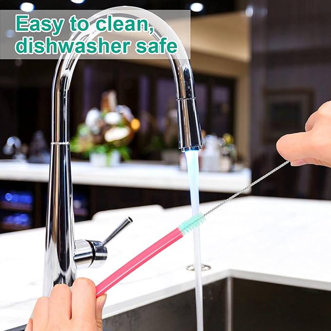 Reusable Straw Cleaning Brushes Bottle Test Tube Long Straw Cleaning Brush Nylon Washing Tool Reusable Bottle Brush in Different Size (Sky Blue-Black,16 Pieces)