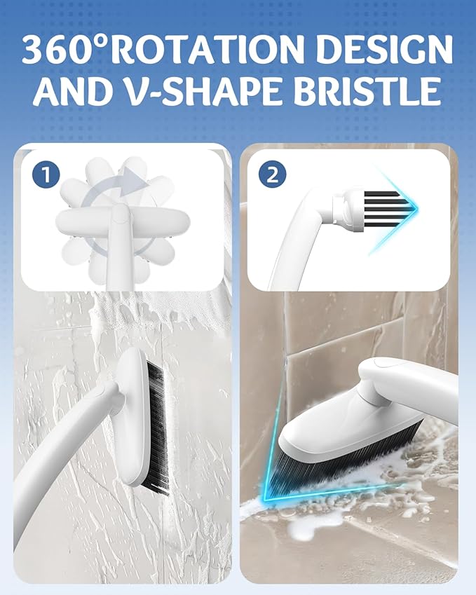 360 Degree Rotating Crevice Cleaning Brush- Household Hard Bristle Cleaning Brush, Multifunctional Bathroom Cleaning Tools for Kitchen Sink, Window, Tile, Toilet Seat (2, White)