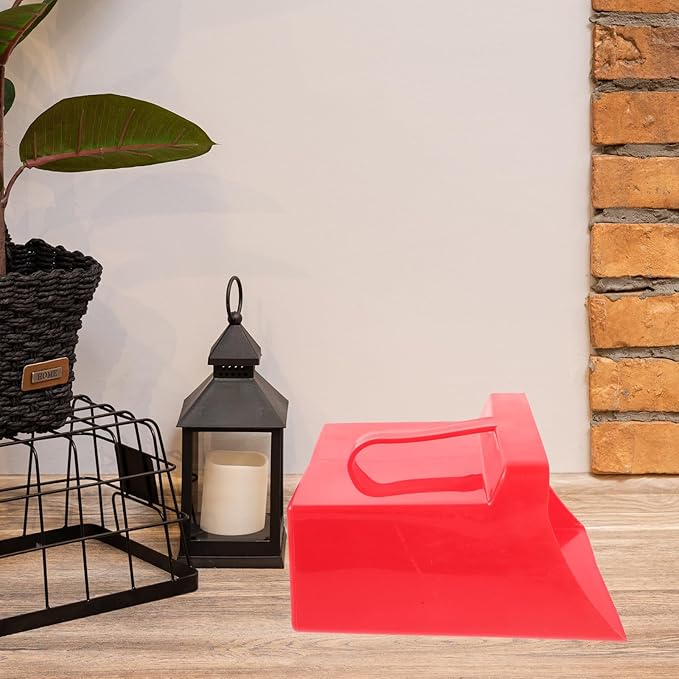 Handheld Dustpan for Desktop Trash Cleaning, Red Plastic Reusable Shovel with Handle, Multi-Purpose Household Garbage Sweeper for Home and Office Use