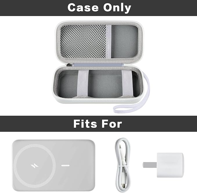 Case for Anker Magnetic Battery 10,000mAh Foldable Wireless Portable Charger, 633/622/621/321 5,000mAh Power Bank (MagGo) Holder, Storage for Baseus Power Delivery -Case Only (White, Medium)