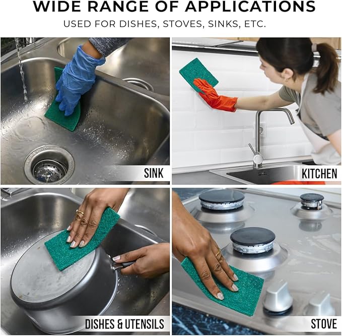 Kleen Handler Green Medium Duty Cleaning Pads - Medium Duty Kitchen Scrub Sponges, Scouring Pads for Washing Dishes, Bathroom, Restaurant Cleaning Sponge, Household General Cleaning (Pack of 40)