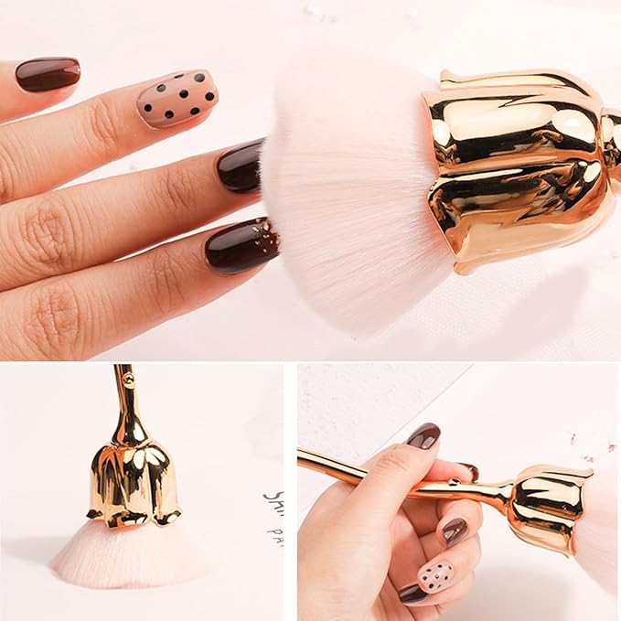 4 Pcs Nail Art Dust Powder Remover Cleaner Brush，Rose Nail Art Powder Dust Removal Brush Nail Dust Brush Soft Nail Dust Cleaning Brush for Nail Trimming Cleaning Makeup Brush Tools (Mixed-Color)