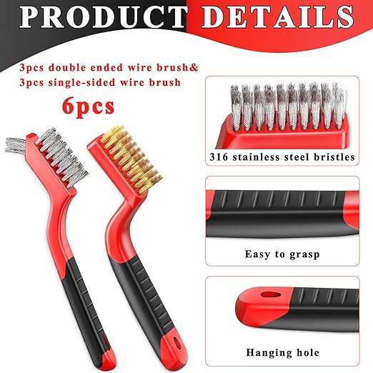 Wire Brush Set Nylon Bristle Brushes for Cleaning Rust, Scratch Wire Brushes for Cleaning Welding Slag, Paint and Dirt Removal 6Pcs (Colorful)