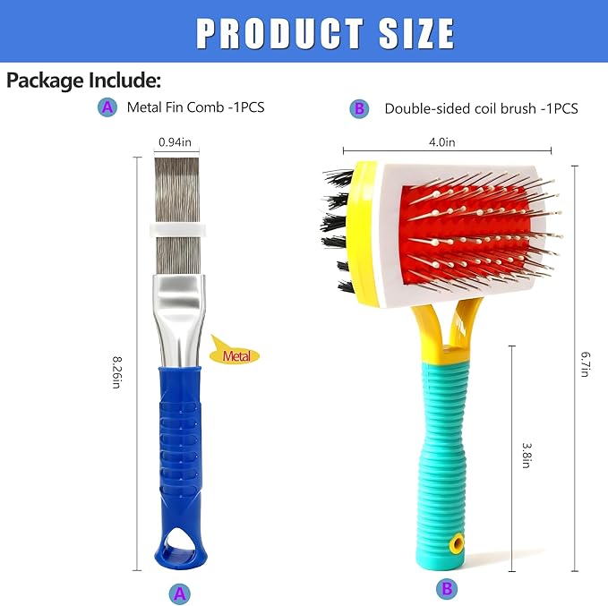 2 Pcs Air Conditioner Fin Comb Kit, Ac Fin Comb Straightener Tool, Radiator Comb,HVAC Coil Cleaning Brush for A/C Unit Condenser Evaporator Repair Clean Tool,Extend Handle &Thickened PIN