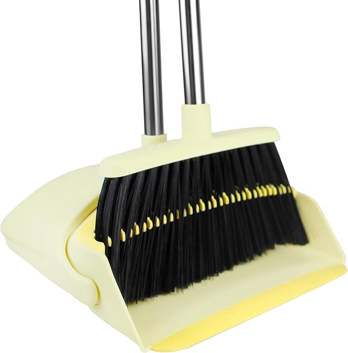 Broom with Dustpan Combo Set, 54-in Adjustable Handles Broom and Dustpan Set with Comb Teeth Easy to Scrape Off Pet Hair, Indoor&Outdoor Sweeping