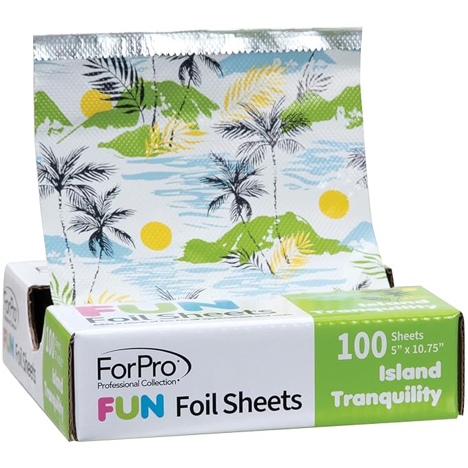 ForPro FUN Island Tranquility 5" Foil Sheets, Aluminum Hair Foils for Color Application and Highlighting Services, Food Safe, Pop-Up Dispenser, 5” W x 10.75” L, 100-Count