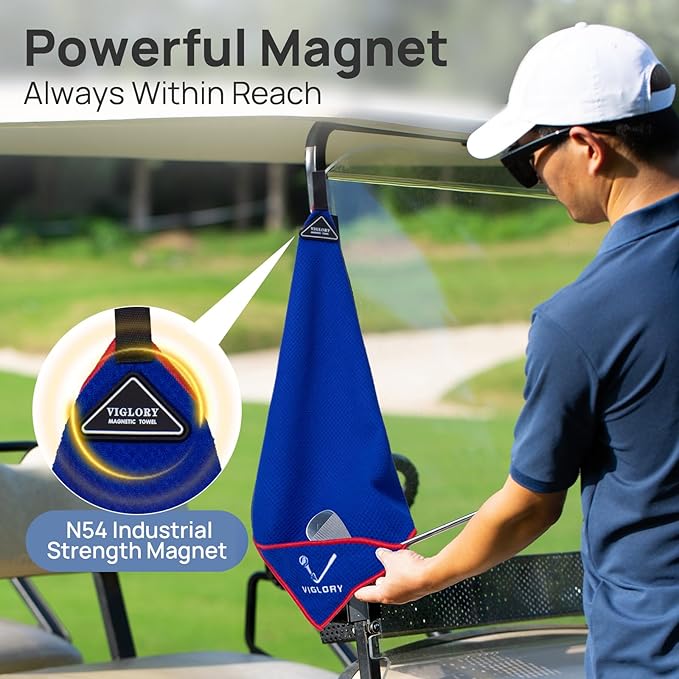 Magnetic Golf Towel for Bag 18" x 18" with Clip Exclusive Cleaning Pocket Microfiber Waffle Ultra Absorbent Club Ball Cleaner, Essential Golf Accessories and Gifts for Men Women(Blue 1 Pack)
