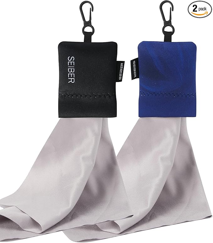 SEIBER Eyeglass Cleaning Microfiber Cloth,7 x 7 inch Glasses Cloth for Sunglasses,Laptops, Cameras,Screen- with Neoprene Pouch,Self-Closing Bottom(2PCS,BKBlue)