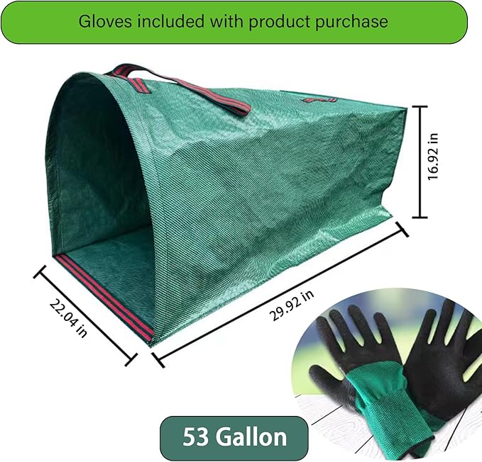 2 Pack 53 Gallon Reusable Leaf Collector Bags for Collecting Leaves, Lawn Grass, Clippings and Branches. Leaf Dustpan. Leaves Collector for Leaves, Debris, Grass, Lawn Trash, Come with Gloves