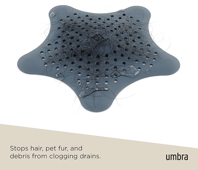 Umbra Starfish Hair Catcher, Fun Drain Cover Fits Most Standard Tub and Shower Drains, 6" Diameter, Slate Blue