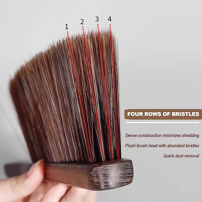 Hand Broom Counter Brush with Wood Handle Soft Bristle Dusting Brush for Furniture Bed Car Sofa Piano Guitar Woodworking Cleaning