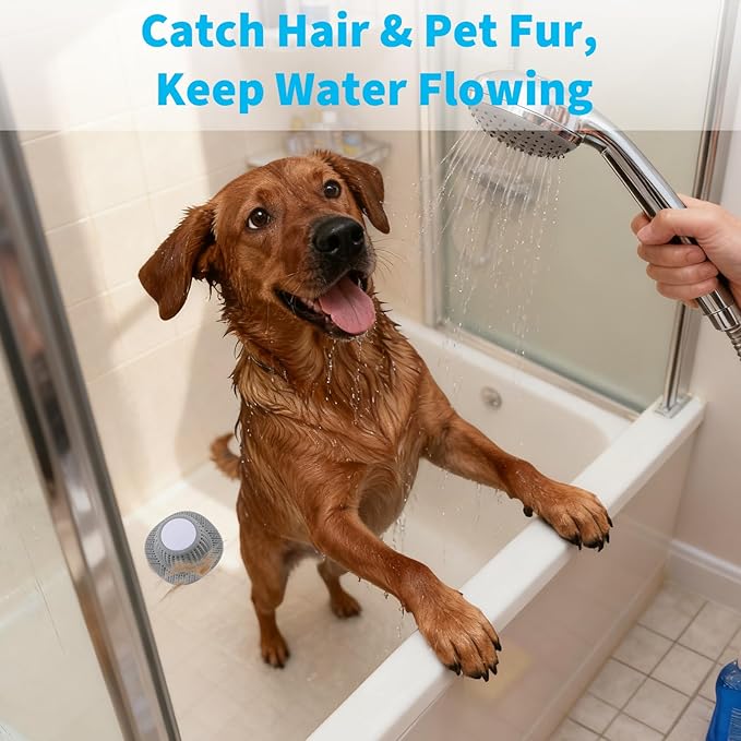 2 Pack Bathtub Drain Hair Catcher for Dog Hairs, Silicone Shower Hair Catcher, Dog Hairs Drain Protector for Pop-Up and Regular Drains of Shower, Tub, Bathroom and Sink, Grey