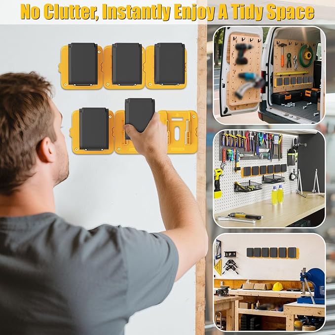 6 Pack Battery Mount Holder Compatible for Dewalt 20V 60V Battery Holder Fit for DCB200 DCB203 DCB206 Batteries Wall, Work Van, Shelf, Toolbox