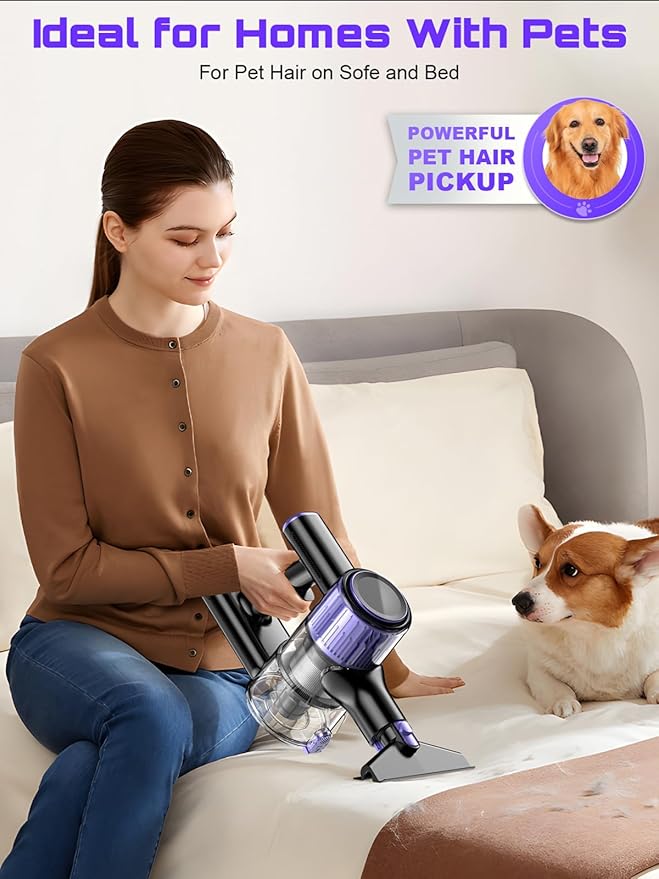 Cordless Vacuum Cleaner, 45KPA /10-in-1 Stick Vacuum with 29-inch Hose, 45Mins Runtime Vacuum Cleaners for Home, Anti-Tangle Brush, Lightweight Rechargeable Vacuum for Hardwood Floor (Purple)