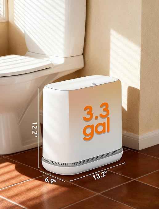 Bathroom Trash Can with Lid, Slim 3.3 Gallon Vacuum adsorption Garbage Bin, Narrow Press Top Waste Basket for Odor Control & Dog Proof for Bathroom Bedroom Office Home