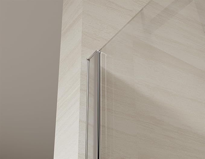 Shower Screen 34" x 74" Half Frameless Shower Wall Panel, Tempered Glass 3/8 inch, Easy to Clean Coating, Fixed Glass Shower Door with Hardware (Chrome)