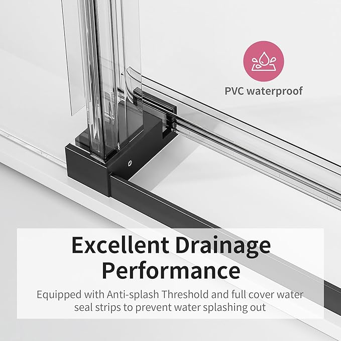 56-60" W x 76" H Frameless Soft-Close Sliding Shower Door, 3/8" (10mm) SGCC Tempered Glass, Reversible Install, Matte Black Finish, Elegant Bathroom Upgrade