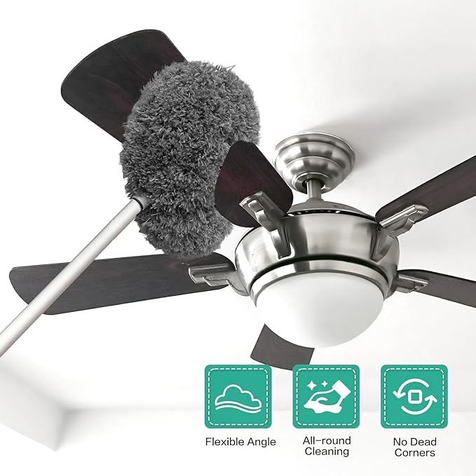Washable Ceiling Fan Cleaner from 13 to 50 Inch Microfiber Duster with Telescoping Extension Pole, Fit for Cleaning High Ceiling Fan, Furniture, Blinds, Car (Gray)