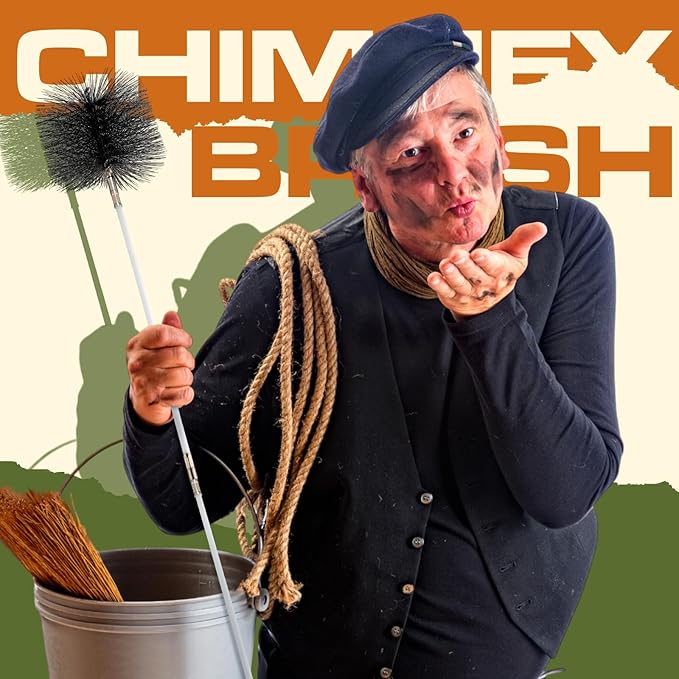 Wire Chimney Cleaning Brush with 1/4 Npt Fitting and 12 Rods, 6 Inch Round Steel Chimney Cleaning Brush and 16 Inch Fiberglass Rods for Hearth Fireplace(All-in-one)