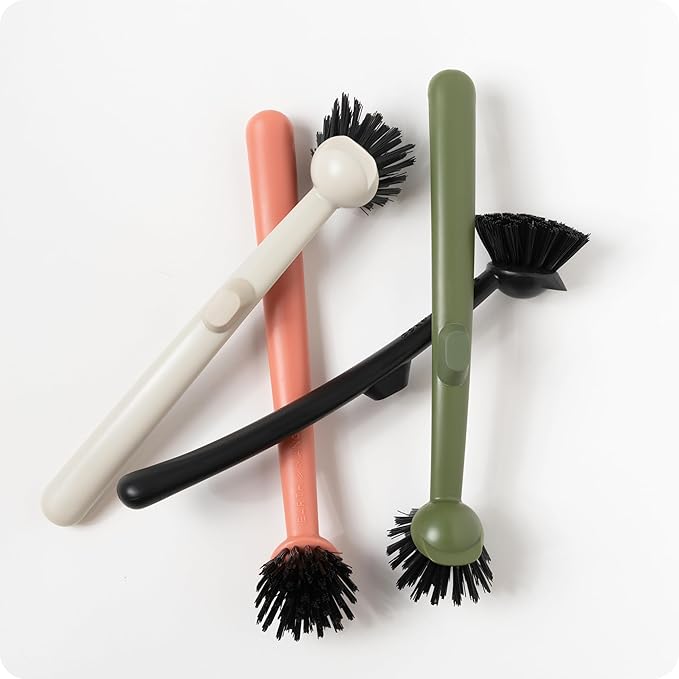 Earth & Mango Magnetic Dish Brush with Scraper – Snaps to Sink – Terracotta Clay