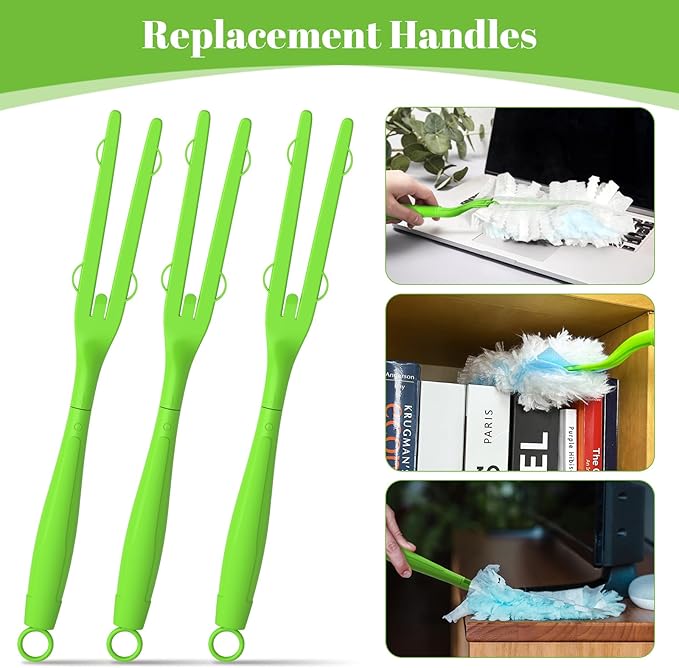 5 Pack Replacement Duster Handles – Compatible with Swiffer Duster Refills, Extendable & Detachable Mop Handles for Tight Spaces (Green)