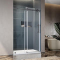 46-49 Inch x 80 Inch Sliding Frameless Shower Door, 3/8" Tempered Glass with Easy-Cleaning Coating, Stainless Steel Rollers & SGCC-Certified Stability, Space Gray
