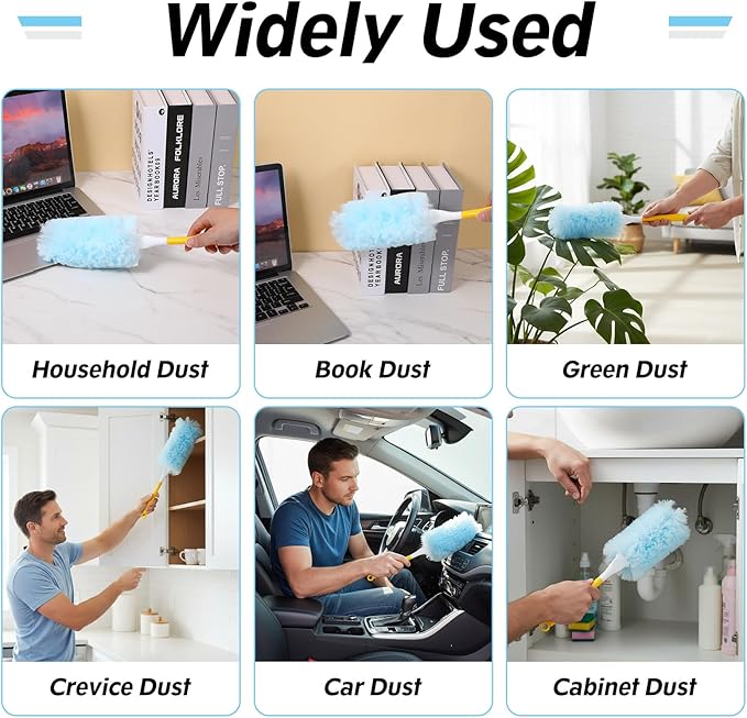 52 PCS Disposable Duster Refills, Heavy Duty Duster Refills Kit with 2 Handles - 360 Degree Electrostatic Cleaning System for Furniture Blinds Electronics