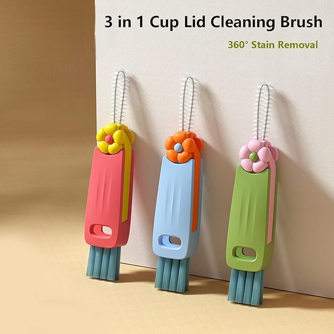 3 in 1 Cup Lid Cleaning Brush - Multifunctional Cup Cleaning Brush Portable Crevice Cleaning Brush, Crevice Cleaning Brush for Bottle Gap Tight Spaces Cup (Green, 1 Pack)