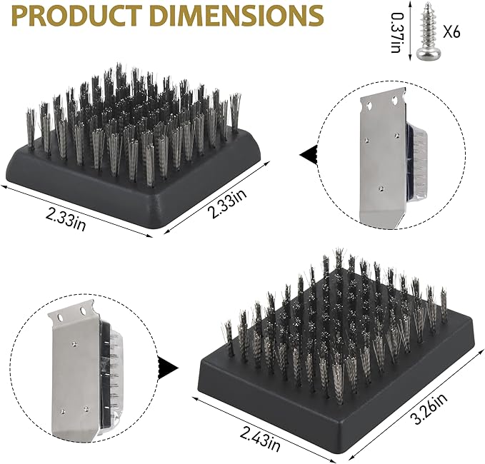 2 Pack Grill Cleaning Brush Head Replacement for BBQ Grill Brush，with 6 Piece Screw