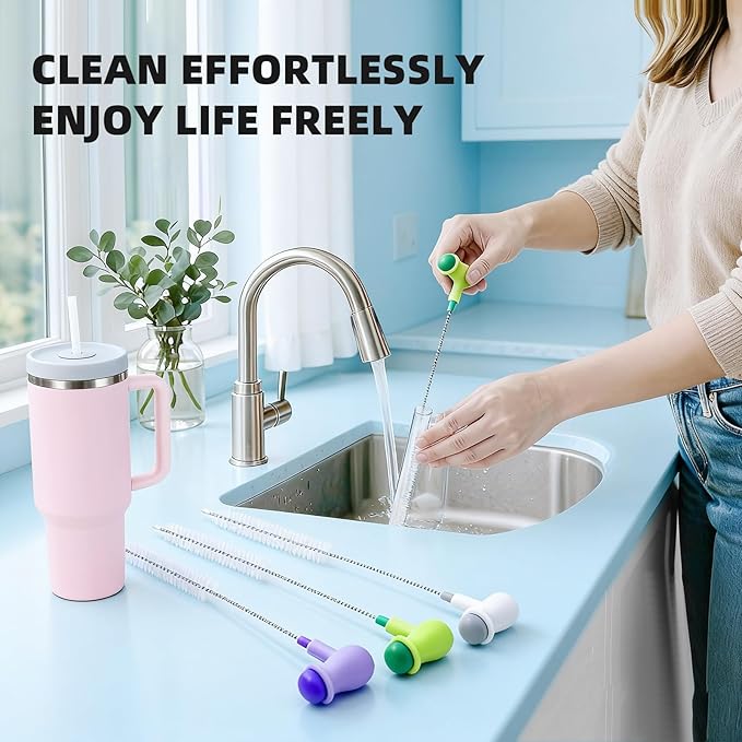 3 Pack Straw Cleaner Brush with Crevice Cleaning Tool Drinking Straws Cleaning Brush for Sippy Cup Water Bottle Tubes Tumbler 2-in-1 Reusable Pea Long Straw Pipe Cleaner Brushes