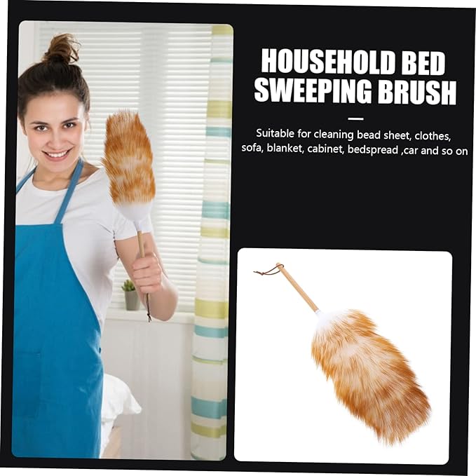 BESTonZON 1pc with Wooden Sweeper Washable Khaki and Fan Fans Bookshelves Natural Useful Home Duster High Lambswool Blinds Funiture Use Bed Household Car Dusters Wool Brush Interior Screens