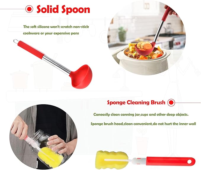 Canning Supplies Kit - 9 Piece 430 Stainless Steel : Rack,Funnel,Jar Lifter,Jar Wrench,Lid Lifter,Tongs,Spoon,Cleaning Brush/Bubble Remover Tool.Suitable for all beginners and professionals