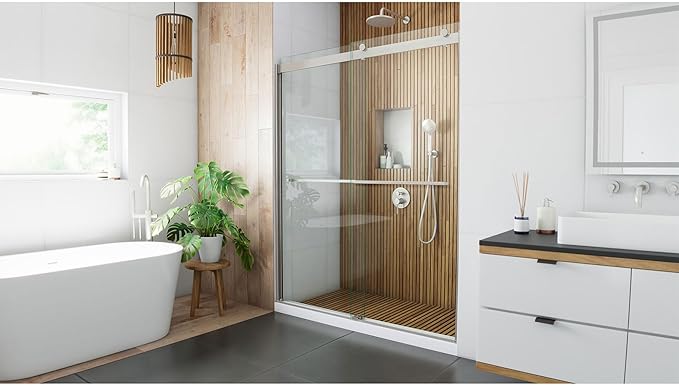 DreamLine Sapphire 56-60 in. W x 76 in. H Semi-Frameless Bypass Shower Door in Brushed Nickel, SHDR-6360762-04