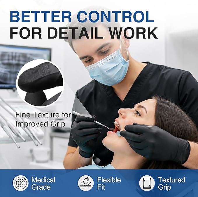 Schneider Nitrile Exam Gloves, Black Latex Free Powder Free Disposable Gloves for Medical, Cooking, Cleaning, and Food Prep