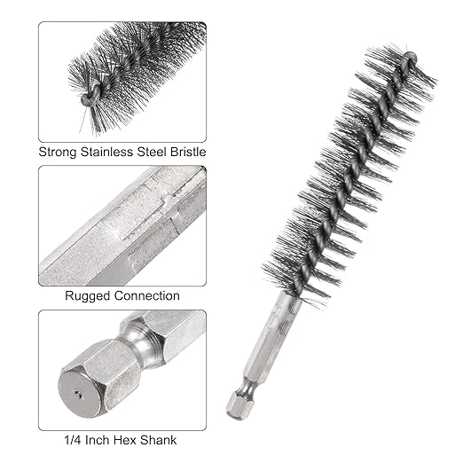 HARFINGTON 5Pcs Bore Brush Stainless Steel 22mm Dia Cleaning Twisted Wire Brush Tube Pipe Cleaner with Handle 1/4 Inch Hex Shank for Tubes, Ports, Bearings