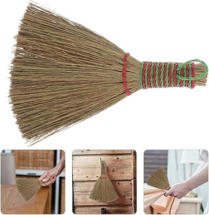 Natural Corn Bristle Hand Whisk Broom with Handle for Indoor Cleaning Dense Miscanthus Weave for Dust and Debris Removal Multipurpose Floor and Furniture Sweeper Home Cleaning Tool