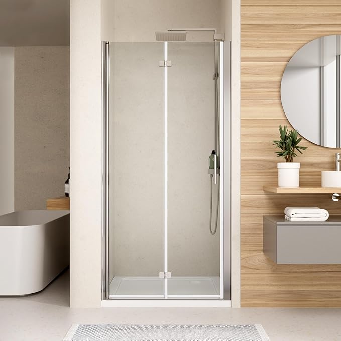 Bifold Shower Door, Royal Guard 34" W X 72" H Frameless Glass Shower Door with 1/4" (6mm). Clear Tempered Shower Glass Door,Pivot Swing Shower Doors,Chrome Finish