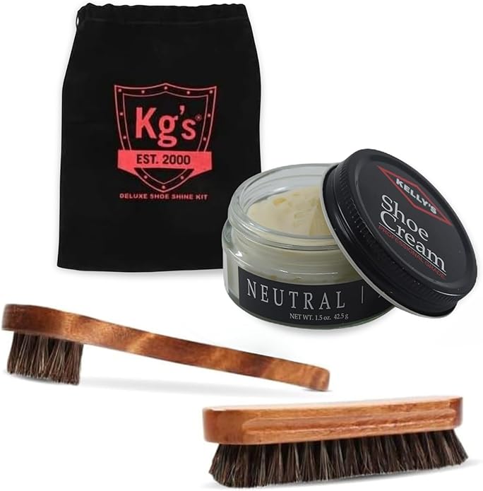 Kg's Shoe Shine Kit Includes Polish, Horsehair Brush, Applicator, and Storage Bag
