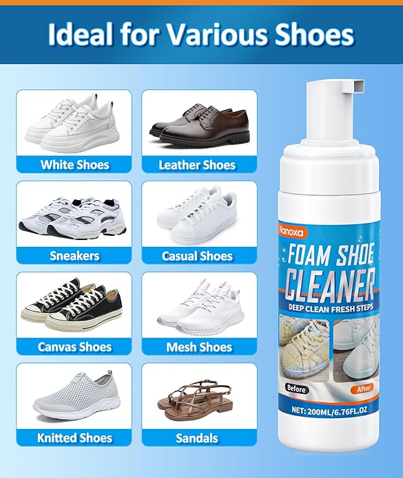 Shoe Cleaner, Sneaker Cleaner with Brush & Towel, Foam Shoe Cleaning Kit for White Shoes, Leather, Boots, Canvas