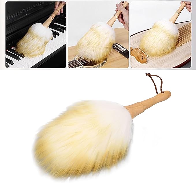 Wooden Handle Lambswool Duster, Soft Wool, Multifunctional Cleaning Brush for Blinds Table Piano, Home Use, Musical Instrument (Short Handle)
