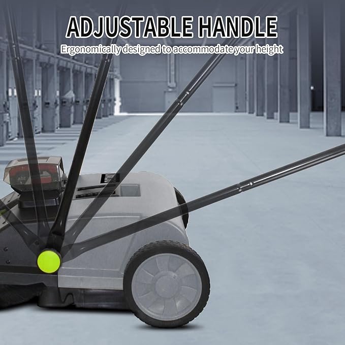 UNICOO® Electric Hand Push Floor Sweeper – Battery Powered Walk-Behind Sweeper with Dual Brush Rollers, 23" Sweeping Width & 6.6 Gallon Waste Bin – Indoor/Outdoor Push Sweeper (Gray)