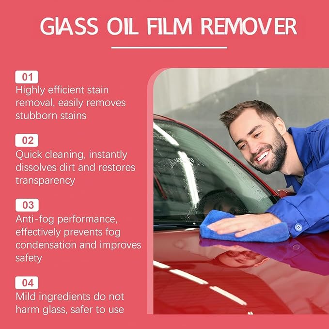 2 Pcs Glass Oil Film Remover for Car,Glass Emulsion Cleaner,Removes Oil Film & Smudges, Improve Windshield Clarity for Safe Driving