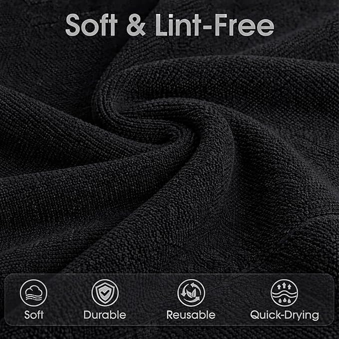 Microfiber Cleaning Cloth Roll - 100 Pack Tear Away Microfiber Paper Towels, Reusable, Washable, Scratch-Free, Kitchen Towels for Car, Home, Kitchen, Glass, Dishes (Black)