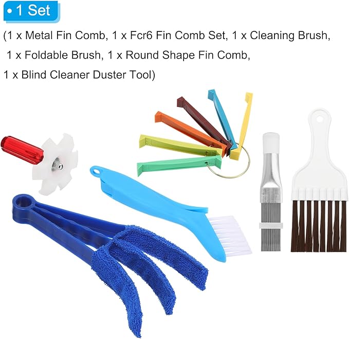 PATIKIL Air Conditioner Fin Comb, 6Pcs Stainless Steel Condenser Fin Straightener, FCR6 Fin Comb, Brown Foldable Brush AC Coil Tool for AC Unit Radiator