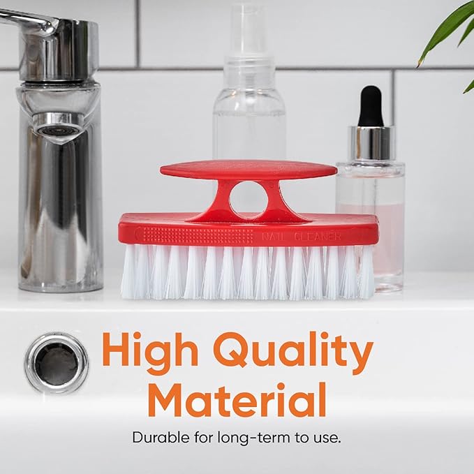 Superio Nail Brush Cleaner with Handle - Durable Brush Scrubber To Clean Toes, Fingernails, Hand Scrubber All Surface Cleaning, Red Heavy Duty Scrub Brush Stiff Bristles, Easy To Hold