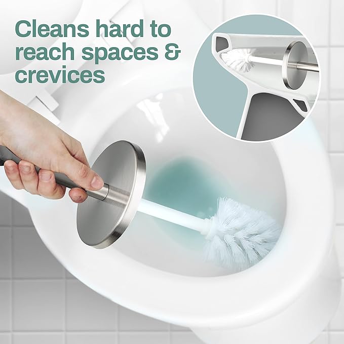 Home Intuition Polished Chrome Stainless Steel Vented Toilet Brush and Holder, 1 Pack