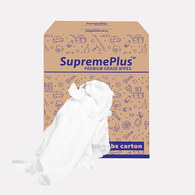 Premium White Knit (50 lbs. Box of Rags) Cotton T-Shirt Cloth Wiping Rags - Shop Cleaning Tshirt Cloths in a Box, Staining & Finishing Rag for Auto, Grease, Paint & Wood