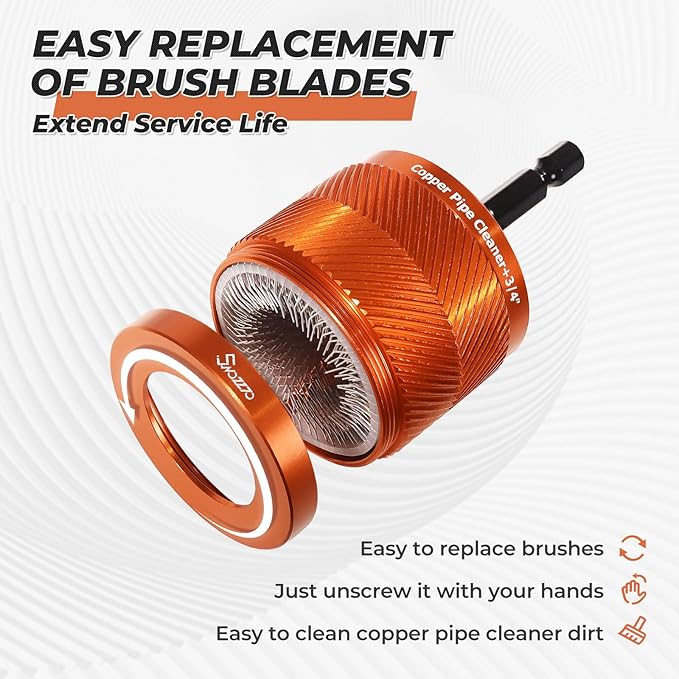 1/2" & 3/4" Metal Copper Pipe Cleaner Set,2PCS Replacement Blades provided per Size,Include 4PCS Stainless Steel Wire Bore Brush,for Cleaning Rust, Stains, Paint on Copper Pipe & Various Metal Pipes