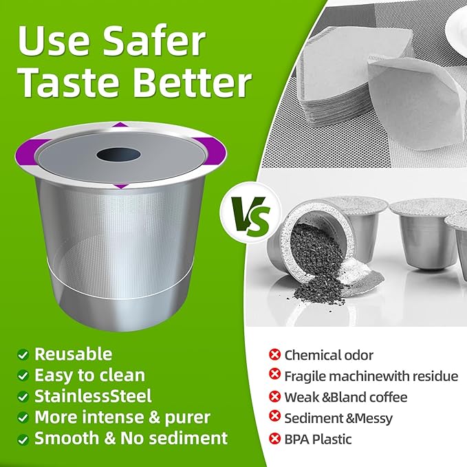 2 Pack Reusable K Cups for Keurig, Stainless Steel Coffee Pod, K Cup Reusable Coffee Pods With Cleaning Brush, Save Pods for Keurig Machine