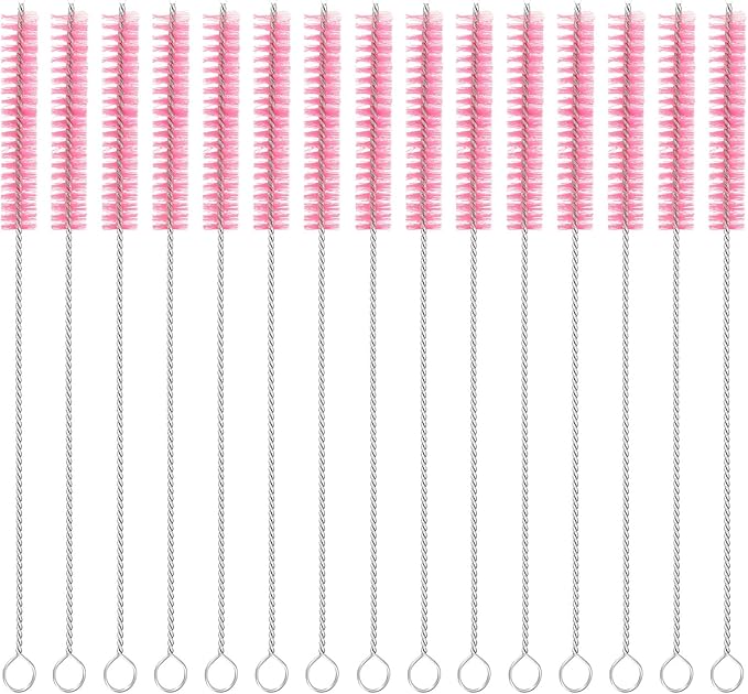 uxcell 15Pcs Drinking Straw Cleaning Brushes, 8" x 3/8" Nylon Bristles Long Straw Brush Pipe Cleaner for Washing Straws Pot Spout, Sippy Cup, Bottle and Tube (Pink)